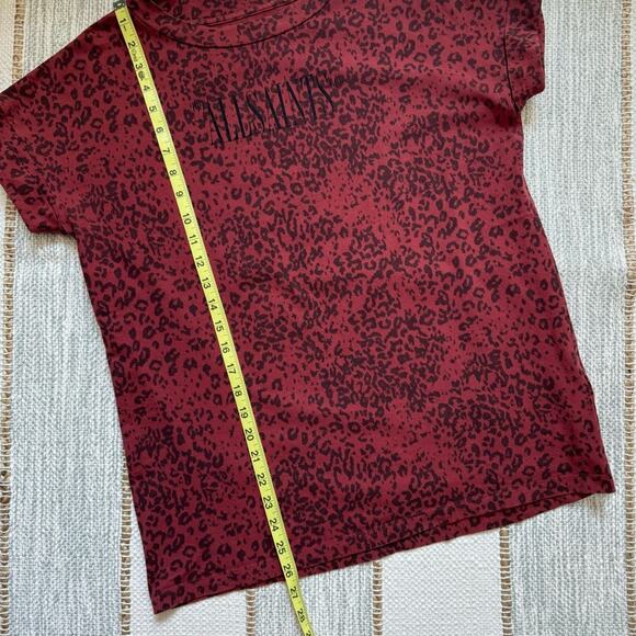 Allsaints Red Leopard Print Logo Front Short Sleeves Oversized T-Shirt XS/ Small - Picture 5 of 9